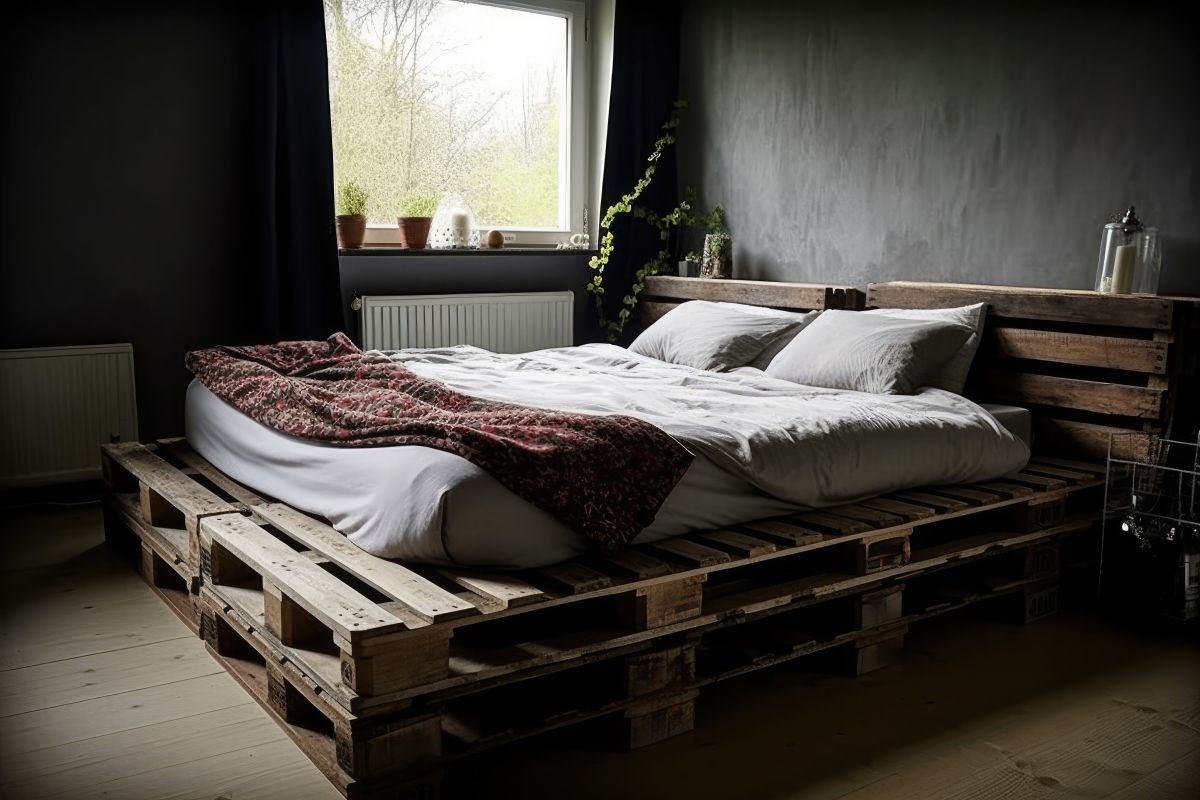 Łóżko wykonane z europalet. 