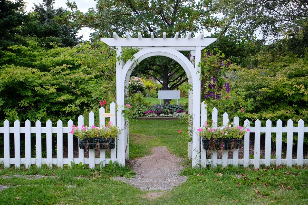 Zastosowanie łuku w ogrodzie – ozdobna bramka i pergola na pnące kwiaty w jednym. 