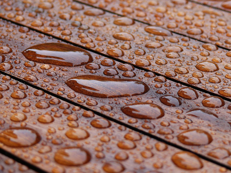 Drewno narażone na wodę w postaci deszczu