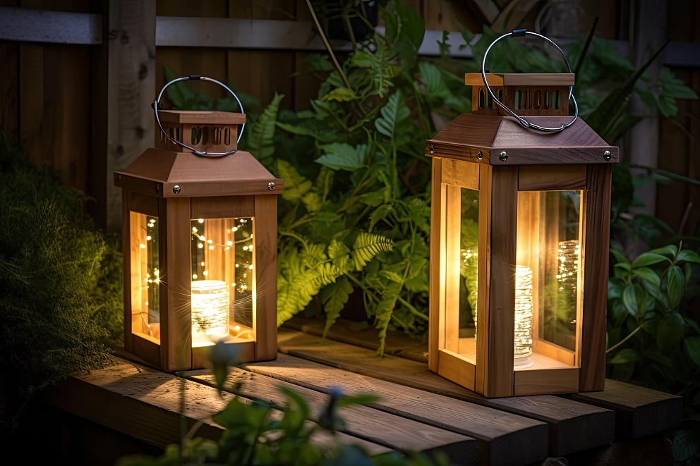 Lampiony ogrodowe drewniane – piękna ozdoba tarasu i balkonu. Aby zabezpieczyć je przed warunkami atmosferycznymi, użyj Impregnatu Ochronno-Dekoracyjnego Powłokotwórczego VIDARON. 