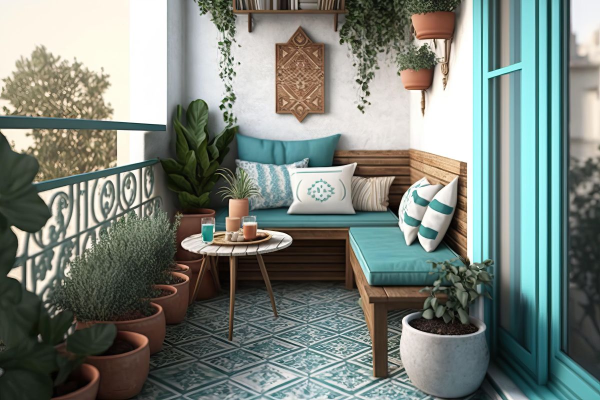 Mały balkon w stylu boho.
